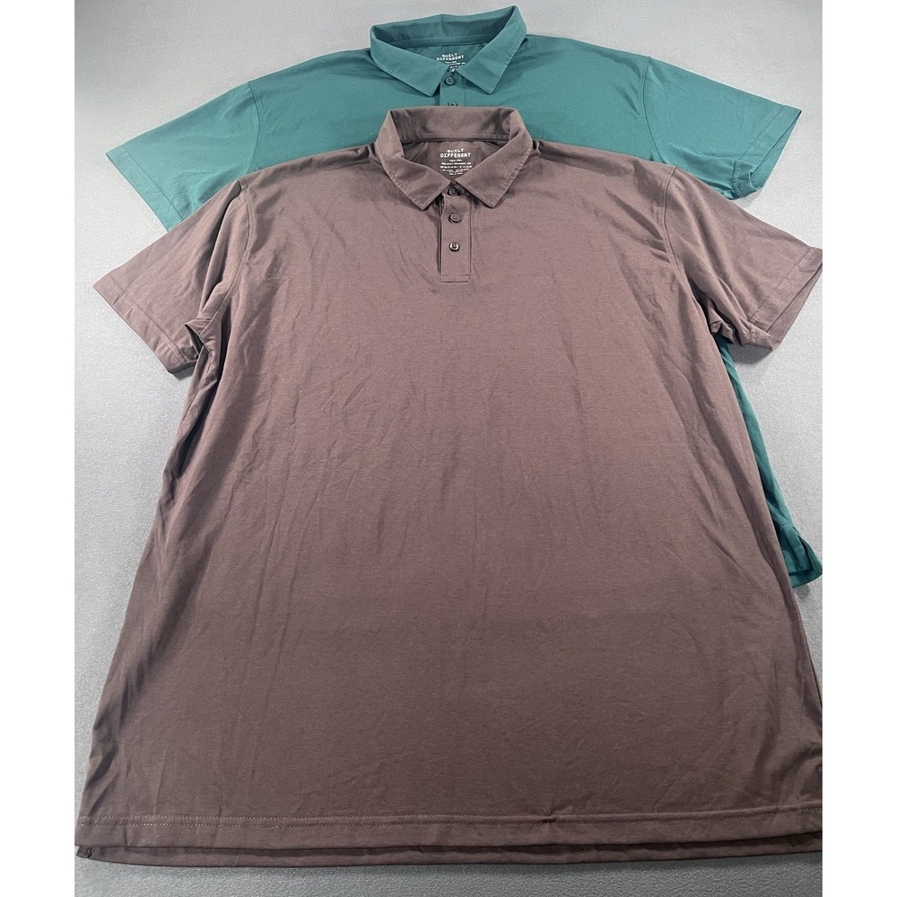 Built Different Men’s Tall 2XL Polo Shirt Lot X2 Soft Muscle Brown & Green
